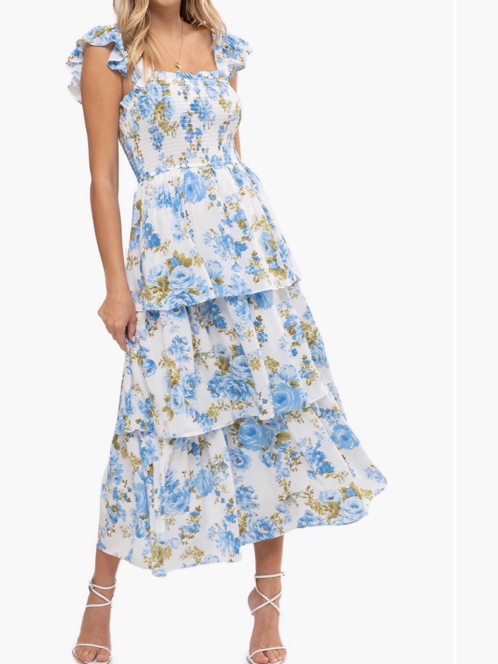 August Sky White Floral Midi Dress. NWOT. Great graduation dress.